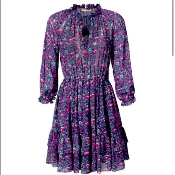 🌟 Ulla Johnson Women's Ollie Silk Floral Mini Dress Blue Pink Size 2 - Picture 1 of 11